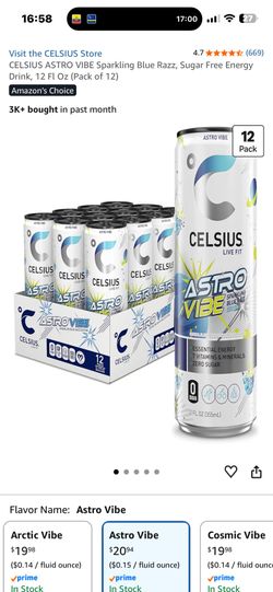 CELSIUS ASTRO VIBE Sparkling Blue Energy Drink 12-Pack BB 06/26