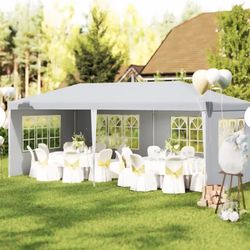 10 ft. x 20 ft. White Wedding Party Canopy Tent Outdoor Gazebo with 6-Removable Sidewalls&venta