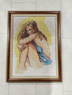 Hand Embroidered Wall Picture Of Young Woman