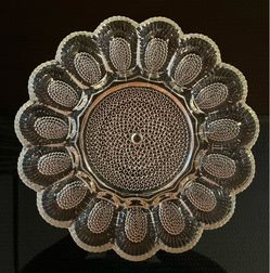 VTG Indiana Glass Hobnail Clear Egg & Relish Tray, Holds 15 Eggs, 11.25" Round.