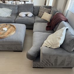 Large Gray Sectional Sofa + Matching Ottoman – Excellent Condition