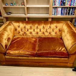 Vintage Mid Century Modern Orange Velvet Couch