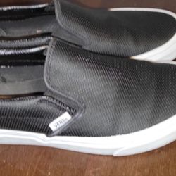 VANS Black Perforated Leather Classic Slip On Shoes Sneakers Men's 7 Women's 8.5