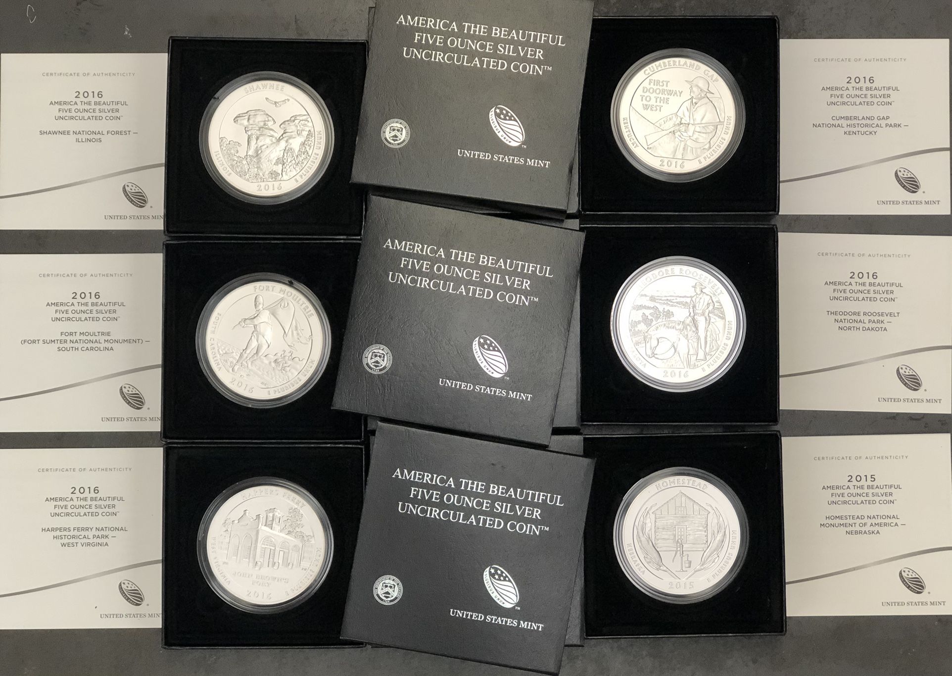 2016 ATB 5 Oz 999 Fine Silver Round Coins America The Beautiful
