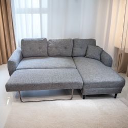 Light Gray Modern Belagio 89” Sleeper Sectional Sofa with RAF Chaise by Moe’s Home Collection