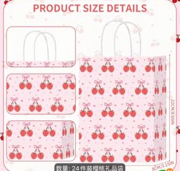 24 Pcs Cherry Bow Paper Gift Bags Birthday Favor Goodie Candy Bags with Handles