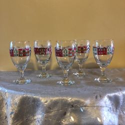 5 Christmas Goblets With Gold Rim