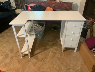 L Shaped Computer Desk with Drawers & Storage Shelves, 47 Inch 47.2" White
