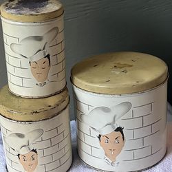 Set antique metal canisters