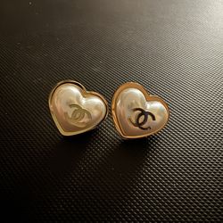 Glass Pearl Gold Plated Heart Stud Earrings