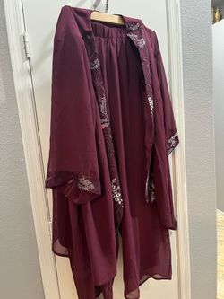 Two piece size 28 jacket & pantsuit burgundy silver bling