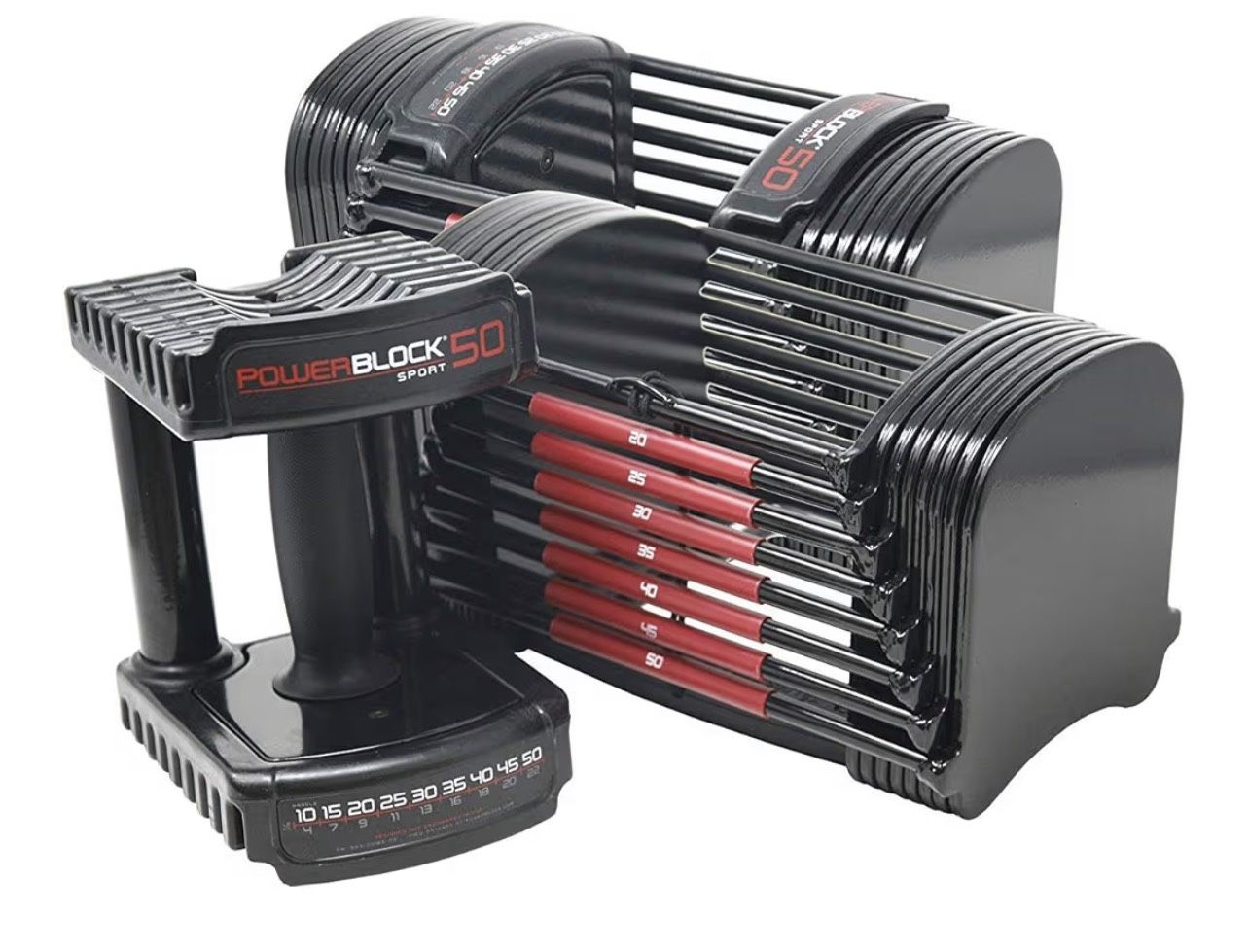 PowerBlock 50 Adjustable Dumbbells, Sold in Pairs, 10-50 lb. Dumbbells, Durable Steel Build, Innovative Workout Equipment, All-in-One Dumbbells
