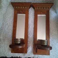 Vintage Solid Wood Mirror Candle Holders