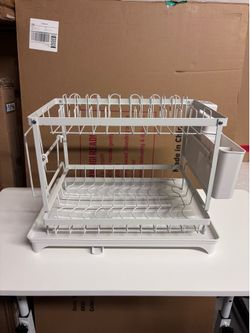 2-Tier Dish Drying Rack – Large Rust-Proof Kitchen Counter Organizer (White)