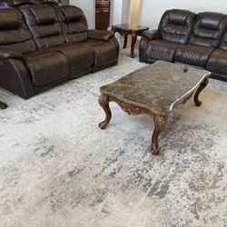 Power Reclining Brown Leather Living Room Set