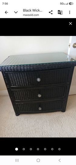 Black wicker and glass top 3 drawer