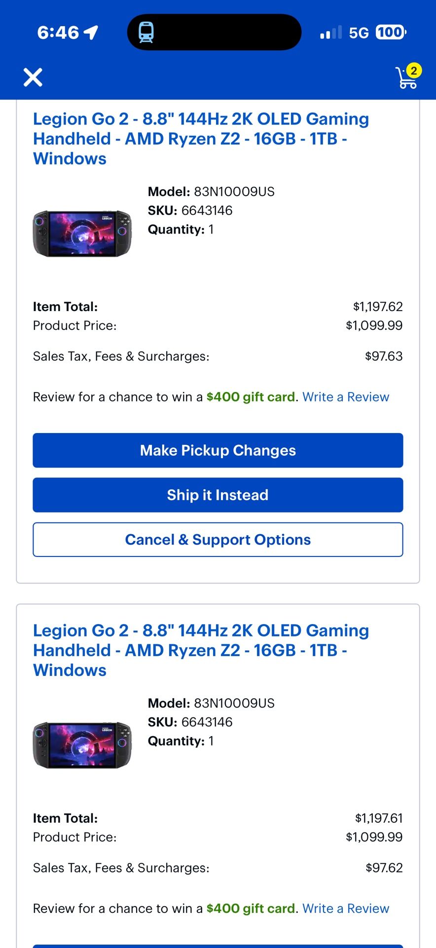 1x Legion Go 2 - 8.8" 144Hz 2K OLED Gaming Handheld - AMD Ryzen Z2 - 16GB - 1TB - Windows