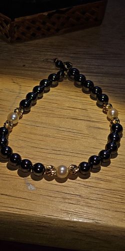 14k Gold Genuine Pearl Hematite Bracelet 
