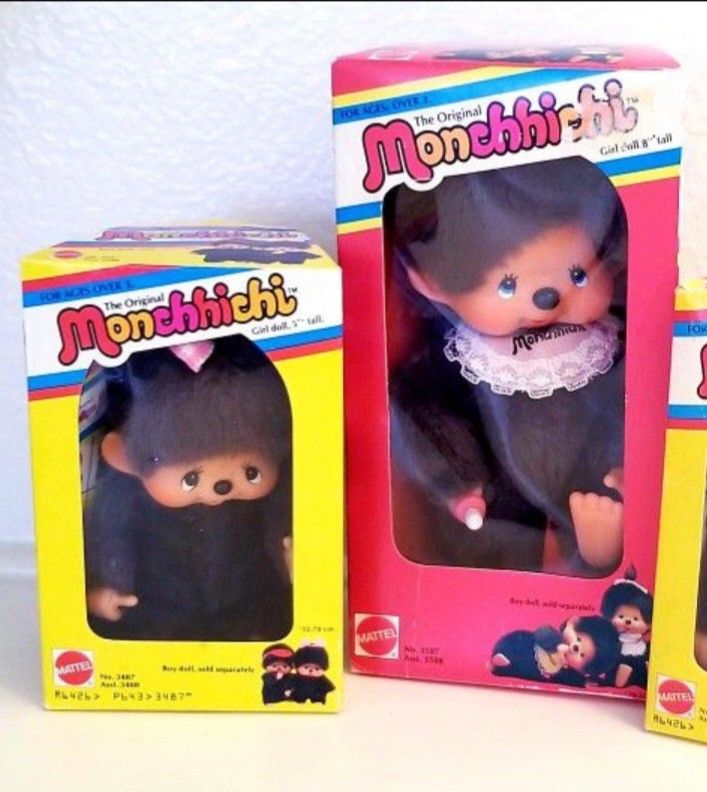 Vintage 1974 Sekiguchi Rare Mattel Monchhichi Doll Lot x 2