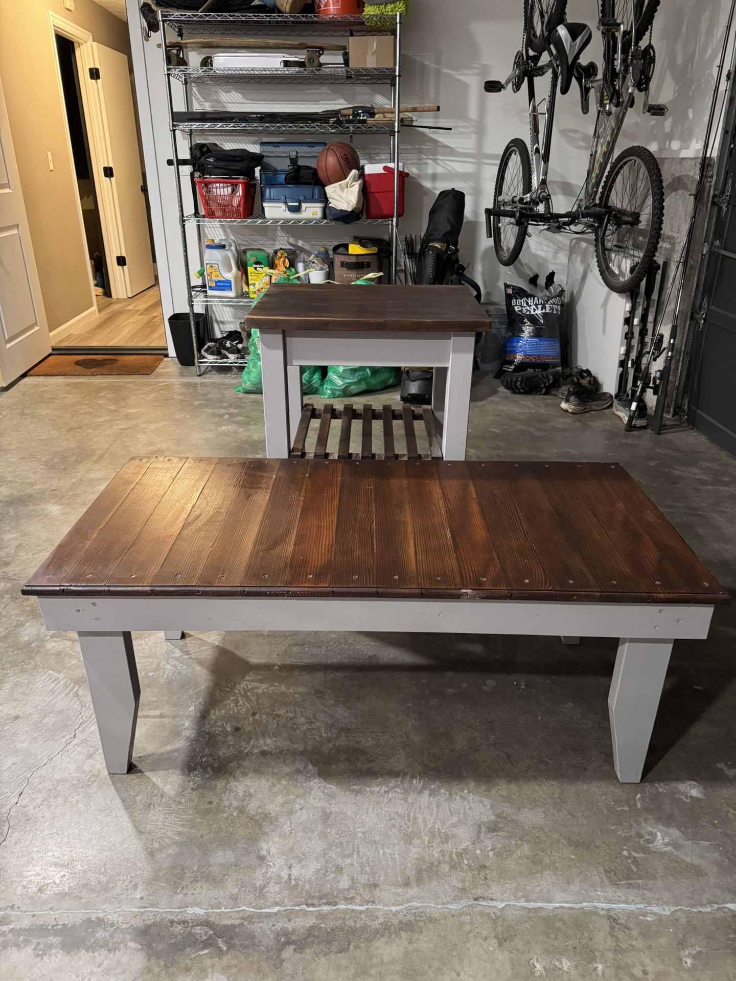 Matching Solid Cedar Bar Cart + Table Set
