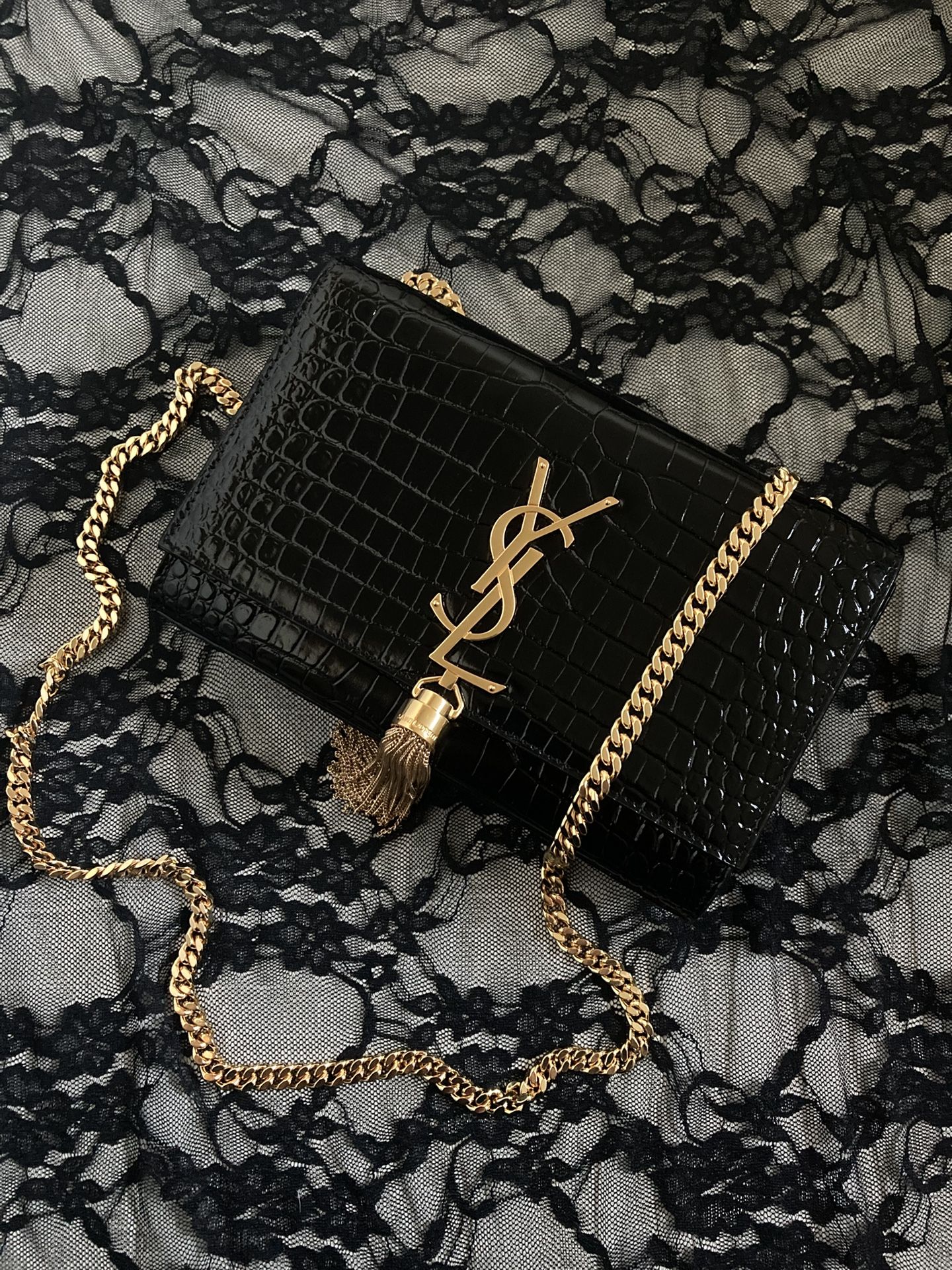 Black Croc Tassel Bag