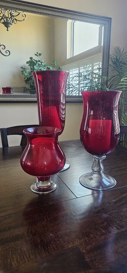 Large red candle holders