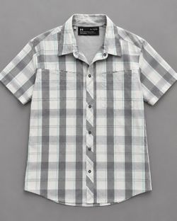 Under Armour Men's XL Gray Mint Plaid SS Button-Up Shirt