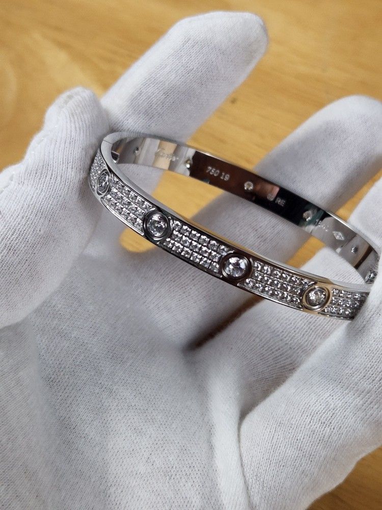 Full Paved Love Bracelet Silver Stainless Steel