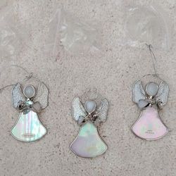 Three Angel Glass Ornaments With Suction Cups