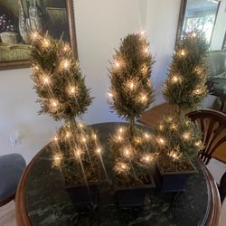 Set of 3 Lighted Artificial Topiary Trees β 18β Decorative Faux Cypress 24βwith Planters