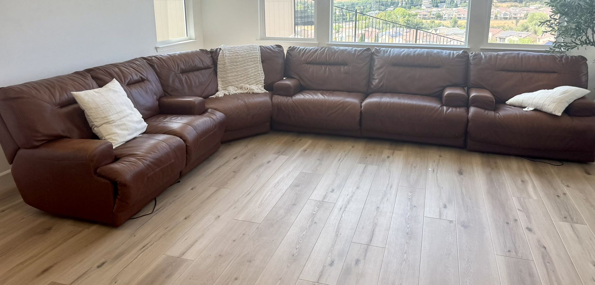 large brown leather sectional mechanical recline modular wedge adjustable reclining 65 in 84 in 136