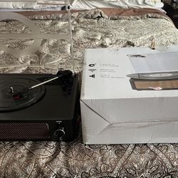 Vinyl Record Player with Speakers Vintage Turntable for Vinyls Records Belt-Driven Turn Table Support 3-Speed, Wireless Playback, Headphone, AUX-in, R