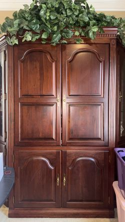 Solid Cherry Entertainment Armoire + Two Lighted Corner Curios