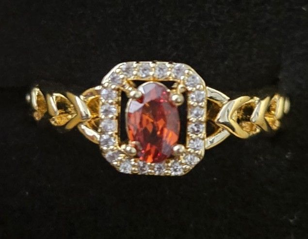 Gold Tone Red Gemstone Ring – Diamond Accent Style 🔥