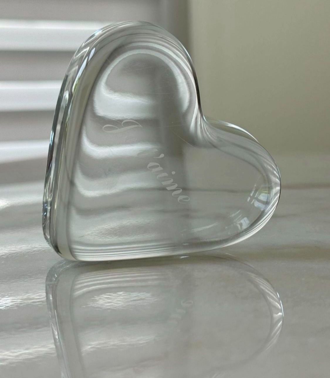 BACCARAT Je t'aime Crystal Paperweight heart shaped figurine In great condition Crystal Baccarat paperweight with acid etched 'Je t'aime' and design