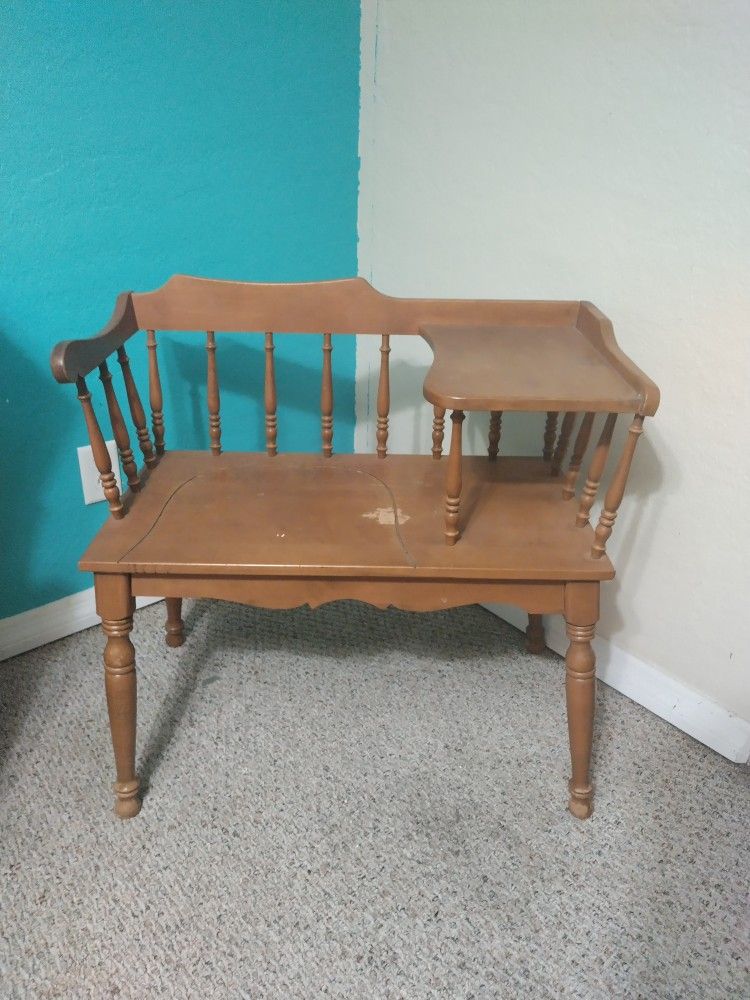 1980's Vintage Ethan Allen Maple Nutmeg Heirloom Telephone Gossip Bench Desk Chair Table VINTAGE PHONE TABLE/ GOSSIP TABLE/ANTIQUE/VINTAGE SIDE TABLE