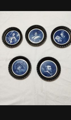 VINTAGE ROYAL COPENHAGEN PORCELAIN - METAL COASTERS SET OF 6 - 3.5" / M100