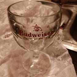 Vintage BUDWISER BOW TIE GLASS BEER GOBLET STEMMED THICK HEAVY THUMBPRINT  10oz. 