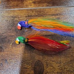 Vintage Enamel Over Metal Tropical Toucan Birds with Tail Feathers Lapel Pins 1"-2" F8