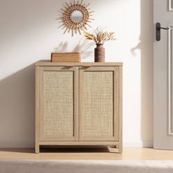 Rattan Sideboard Buffet Cabinet with Large Storage - Boho Credenza Coffee Bar Cabinet with Adjustable Shelves, Buffet Console Table for Kitchen Living