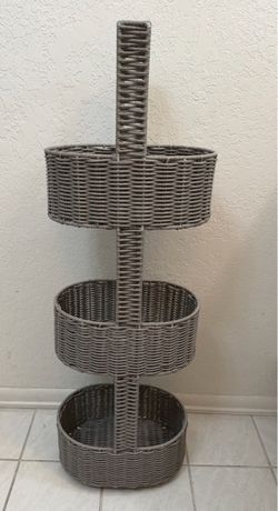 Grey 3-Tier Wicker Standing Basket Organizer