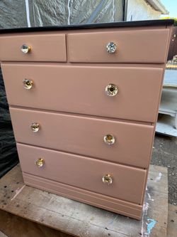 Refinished Pink Dresser with Crystal Knobs