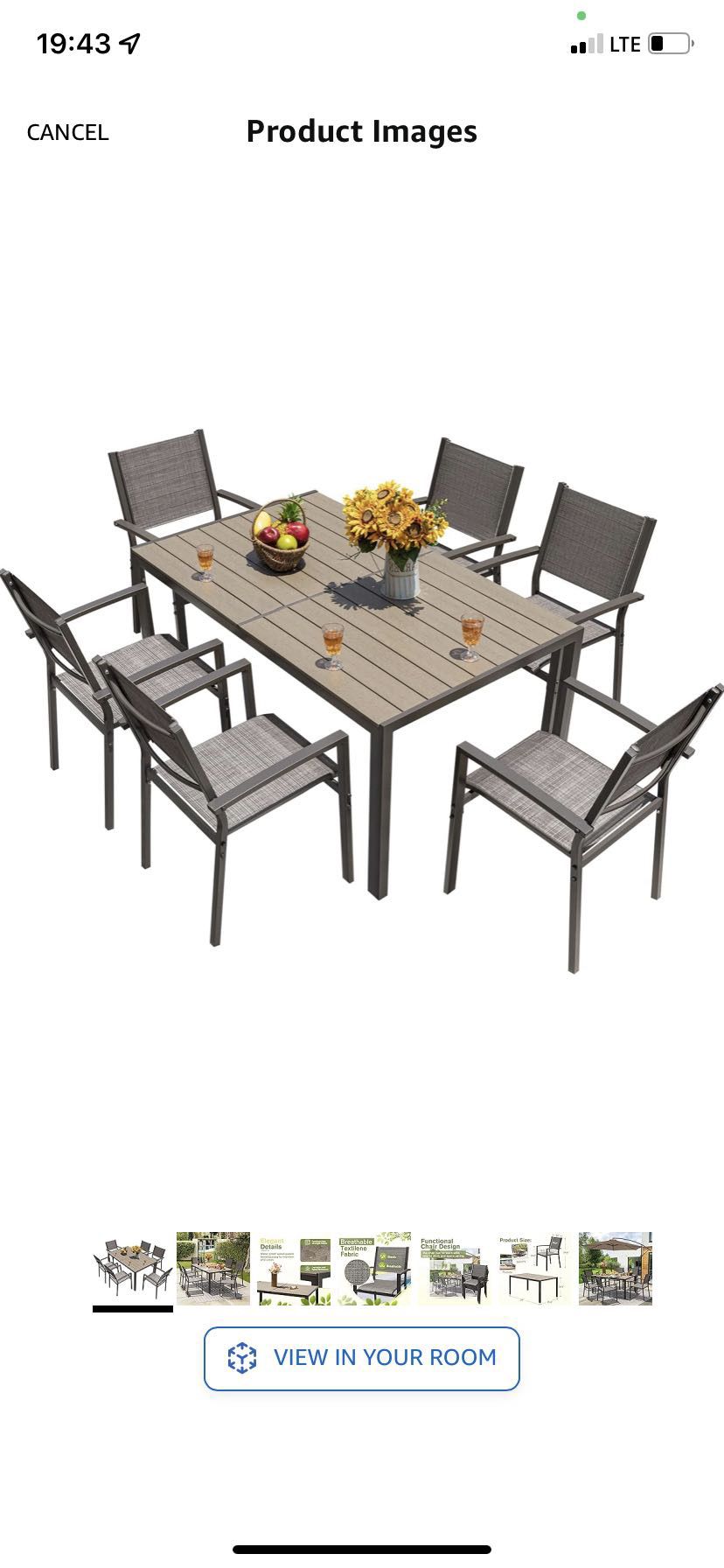 7 Pieces Patio Dining Set Outdoor Furniture with 6 Stackable Textilene Chairs and Large Table for Yard, Garden, Porch and Poolside, Grey