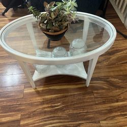 Side Table White Wood And Glass 25.00 