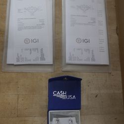 14kt white gold lab diamonds studs 1.07 carat each VVS 2 E COLOR certified I-11526 