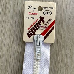 1 Zippers Coats White  22” plastic coil Closed Bottom Sport