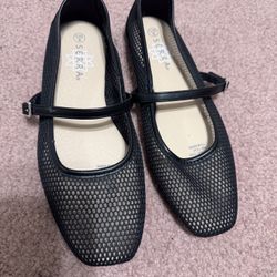 New 8 black mesh flat ballet shoes Mary Jane’s goth 