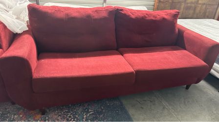 Red couch and loveseat set