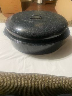 Granite Ware Black Speckled Enamel Roasting Pan with Wire Rack and Lid