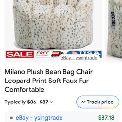 Big Joe Milano Bean Bag Chair, Leopard Print Plushie Fur, Soft Faux Fur, 2.5 feet